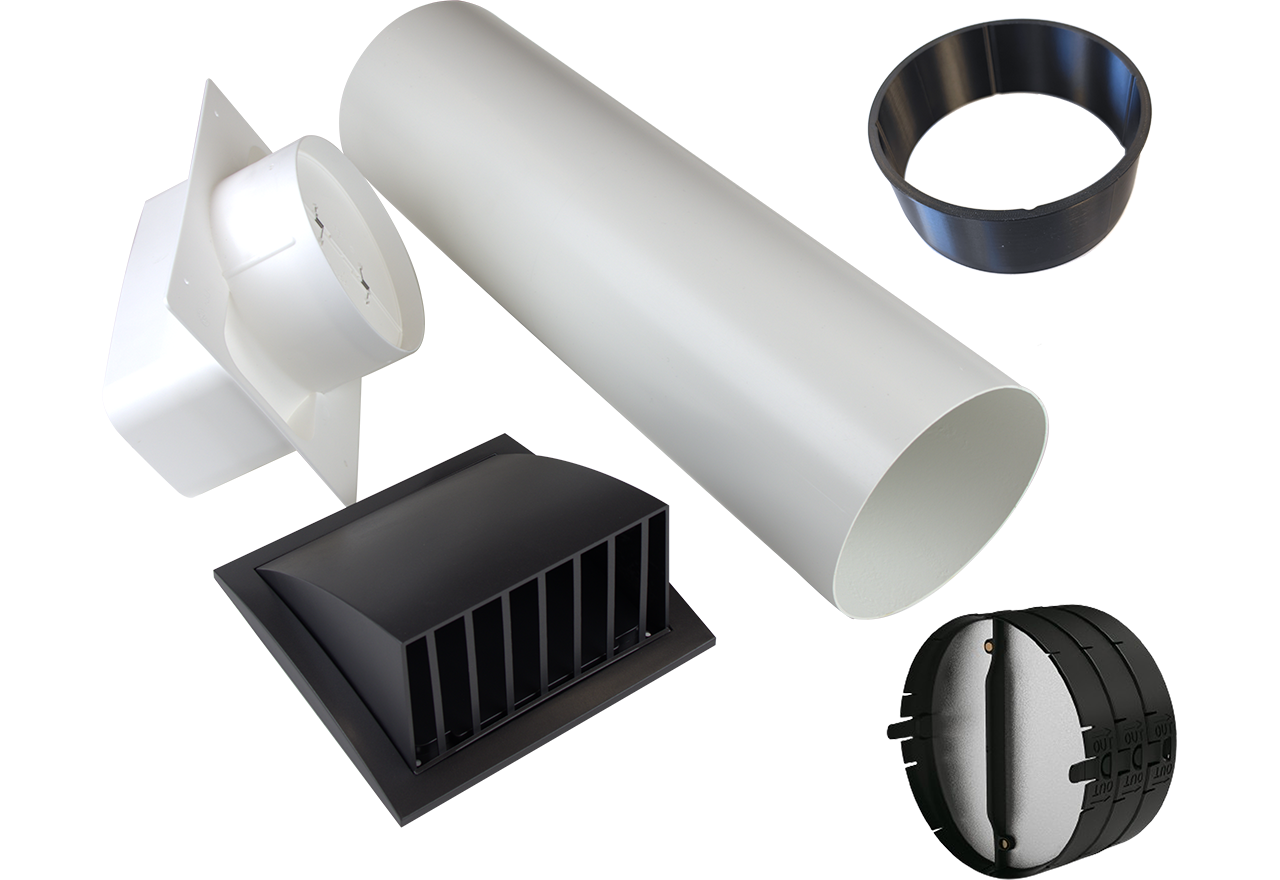 Wall duct kit 220x90-Ø150 Anthracite with Thermo valve