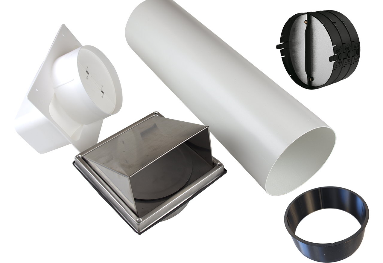 Wall duct kit 220x90-Ø150 Inox with thermo valve